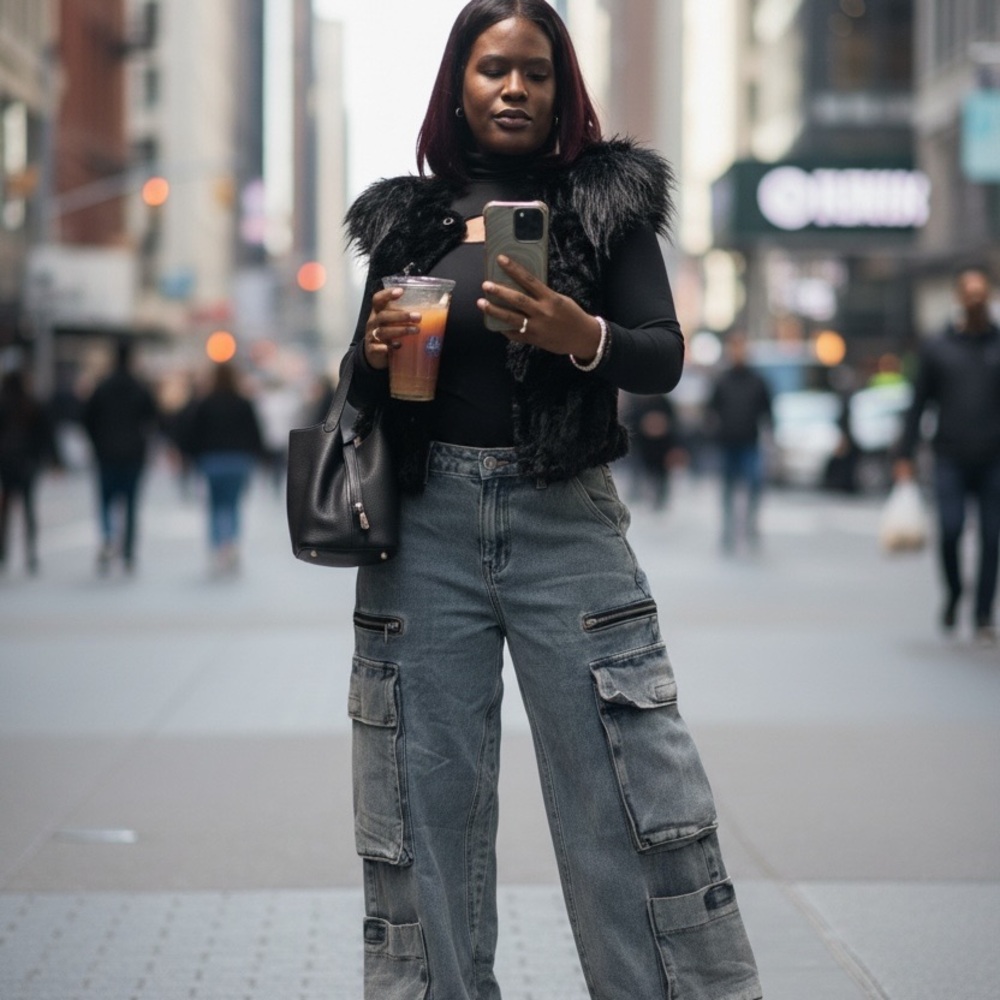 Forever 21 Gray Wide Leg Cargo Jeans